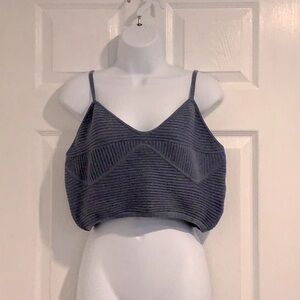 AERIE Women’s Ribbed Athleisure Midriff Stretch Resortwear Blue Cropped Tank XL